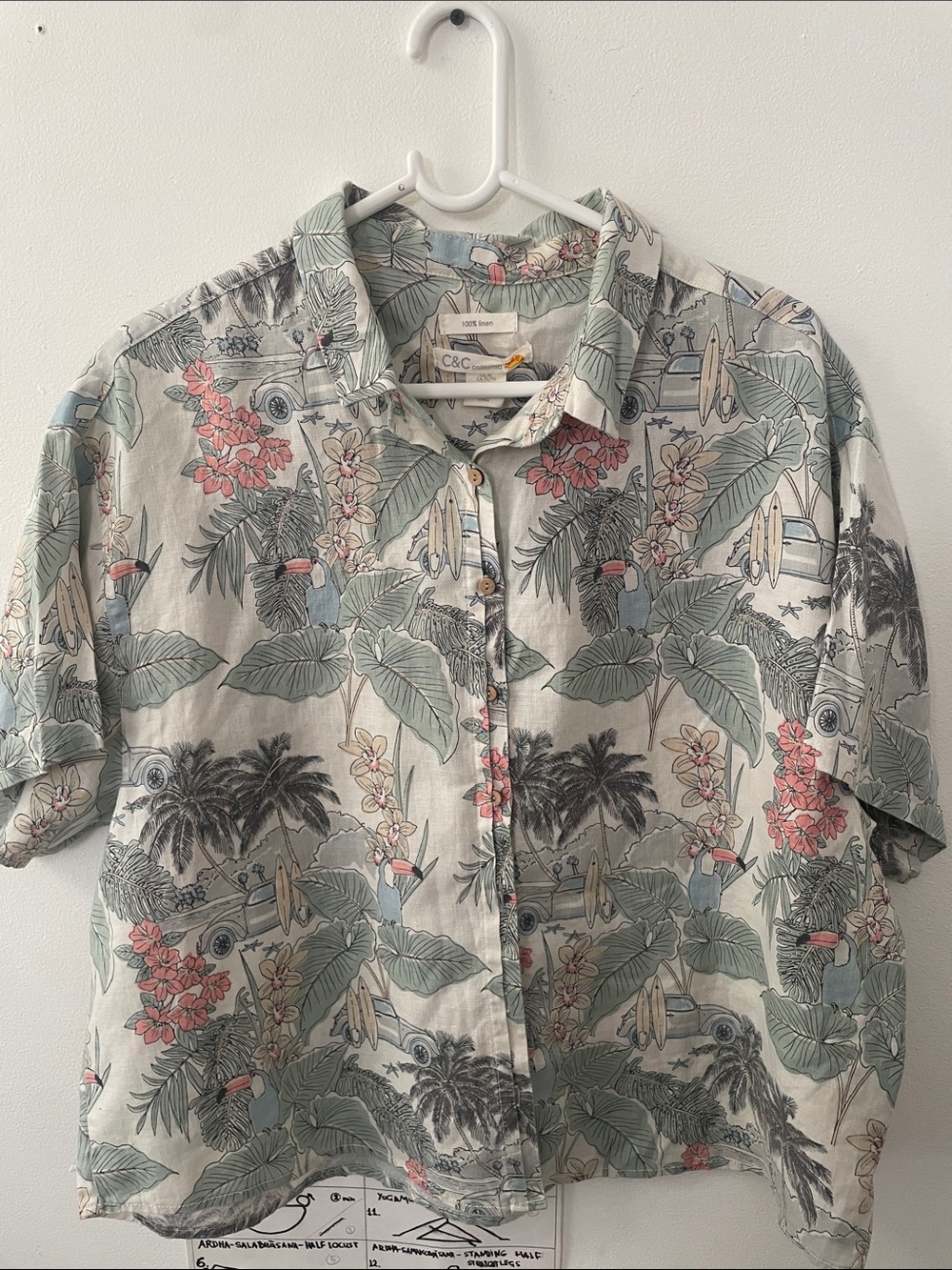C&C California Short Sleeve Tropical Print Shirt - Sage Floral XL NWT Linen